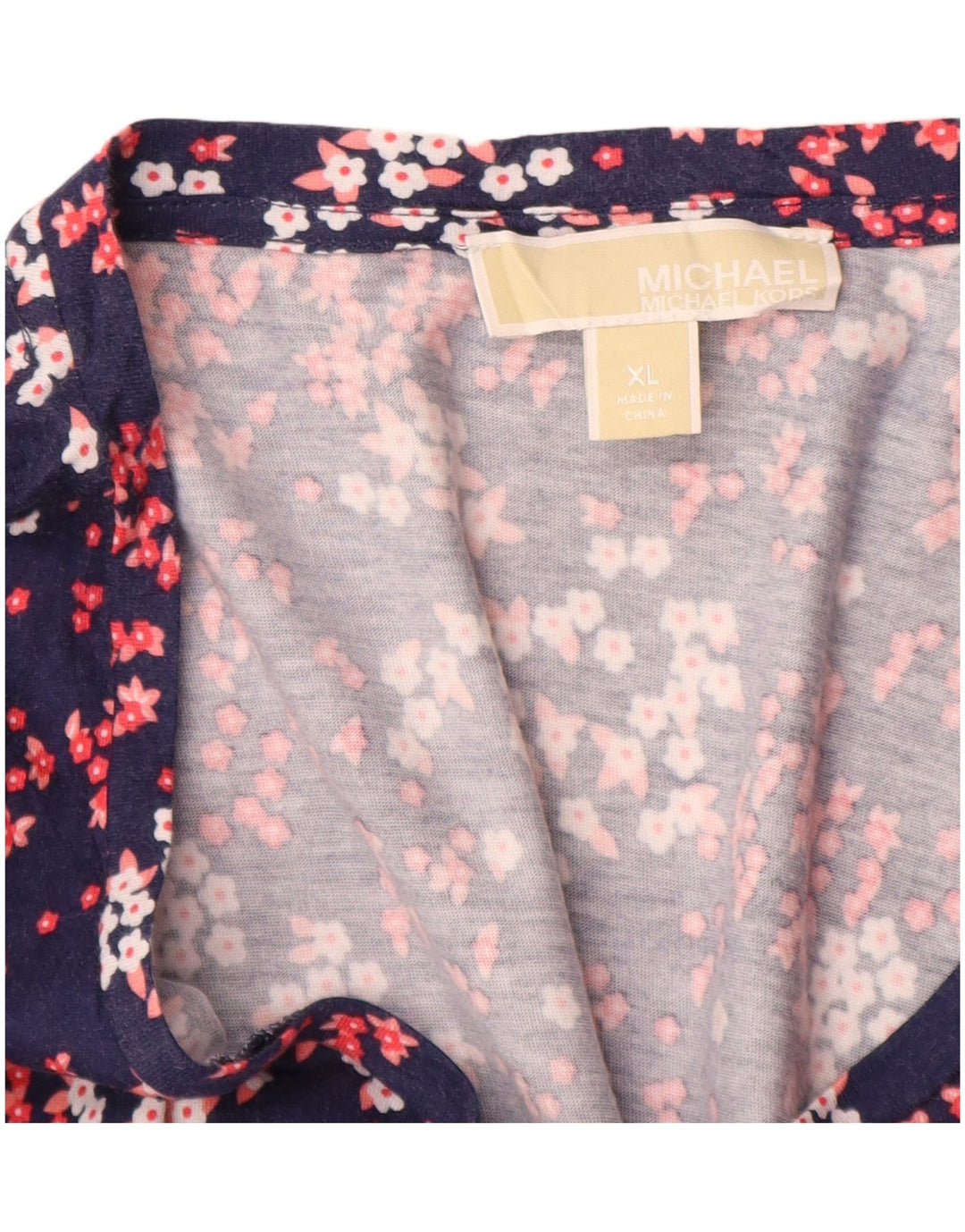 MICHAEL KORS Damen Bluse Top UK 18 XL Marineblau Blumenmuster Synthetik