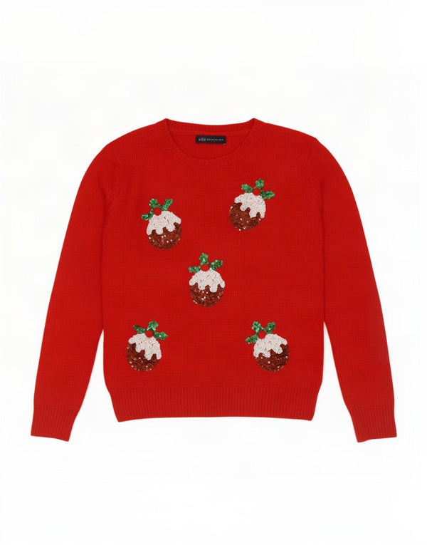 Marks & Spencer Damen-Pullover mit Rundhalsausschnitt, Gr. 10, Größe S, Rot, Weihnachten