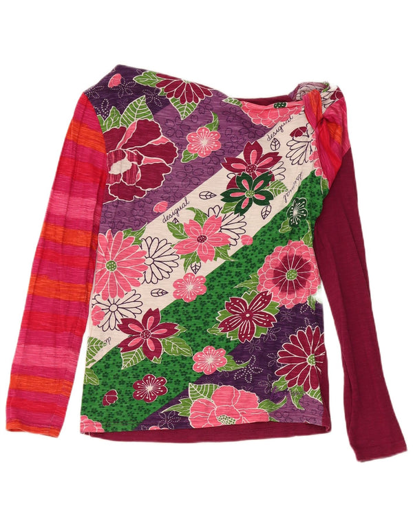 Desigual Womens Graphic Top Langarm UK 14 Großes mehrfarbiges Blumenmuster