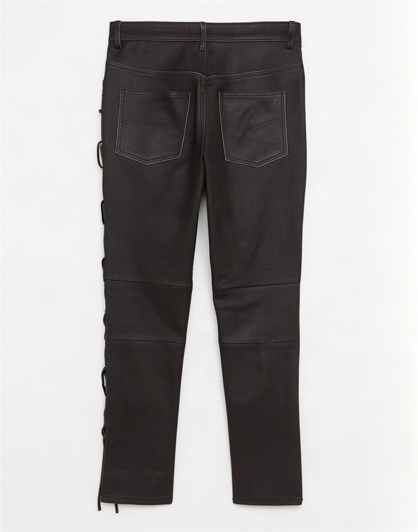 Vintage Damen gerade Lederhose EU 38 Medium W30 L28 Schwarz