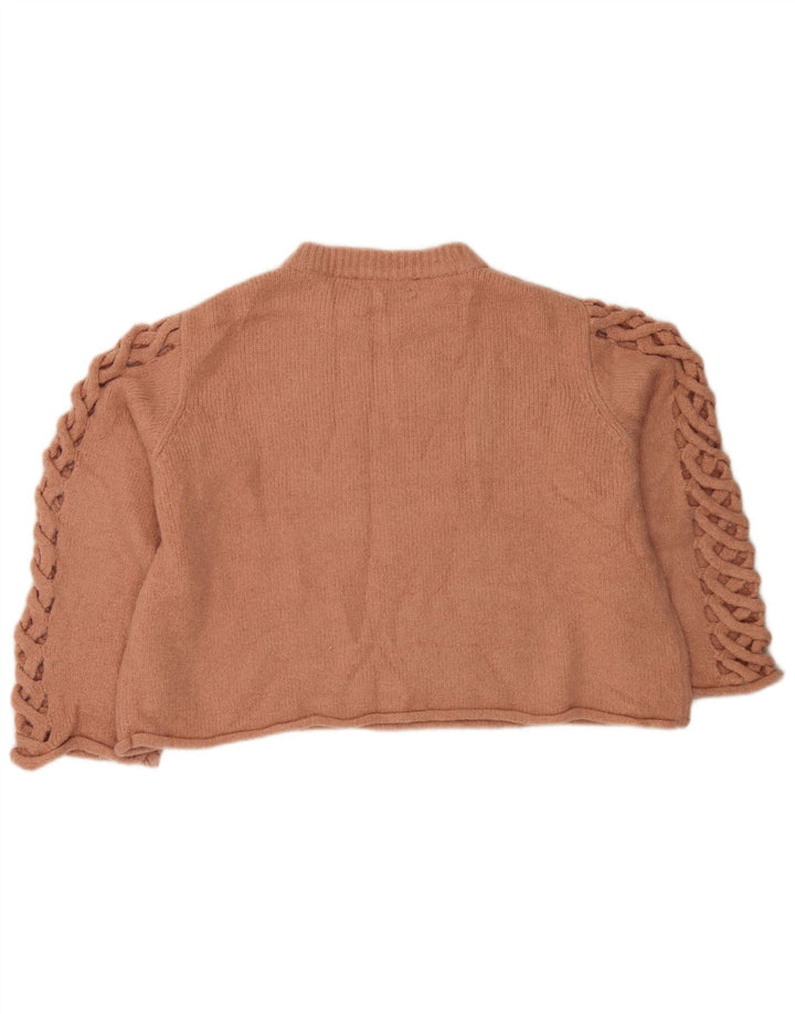 Zara Damen Crop Crew Neck Pullover Pullover UK 12 Mittelorange Polyester