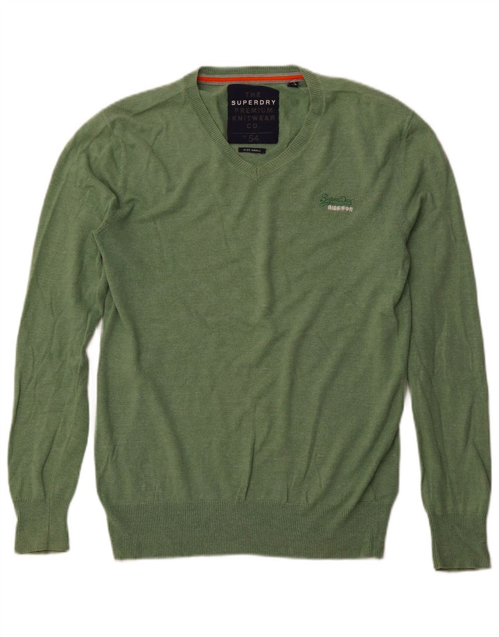 Superdry Herren-Pullover mit V-Ausschnitt, Größe S, grüne Baumwolle