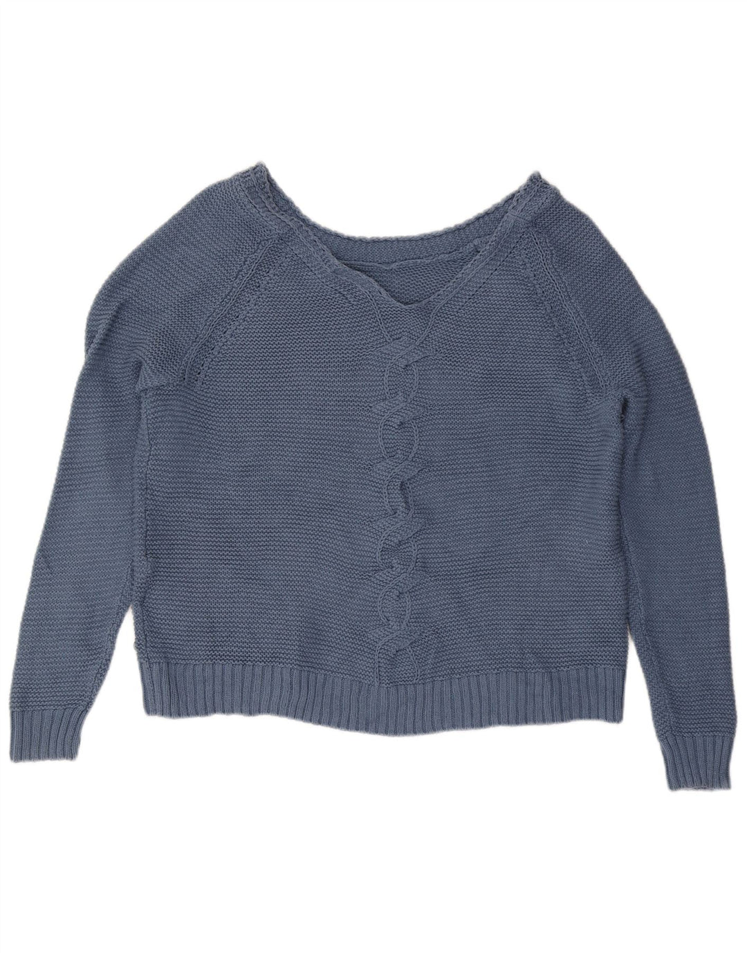 Roxy Womens Crop Oversized V-Ausschnitt Pullover Pullover UK 16 Large Blaue Baumwolle