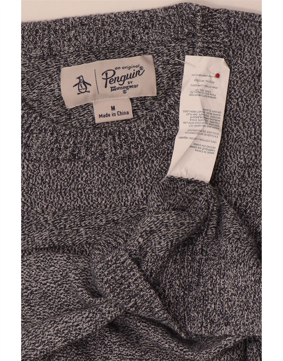 Penguin Herren-Pullover mit Rundhalsausschnitt, mittelgrau gesprenkelte Baumwolle