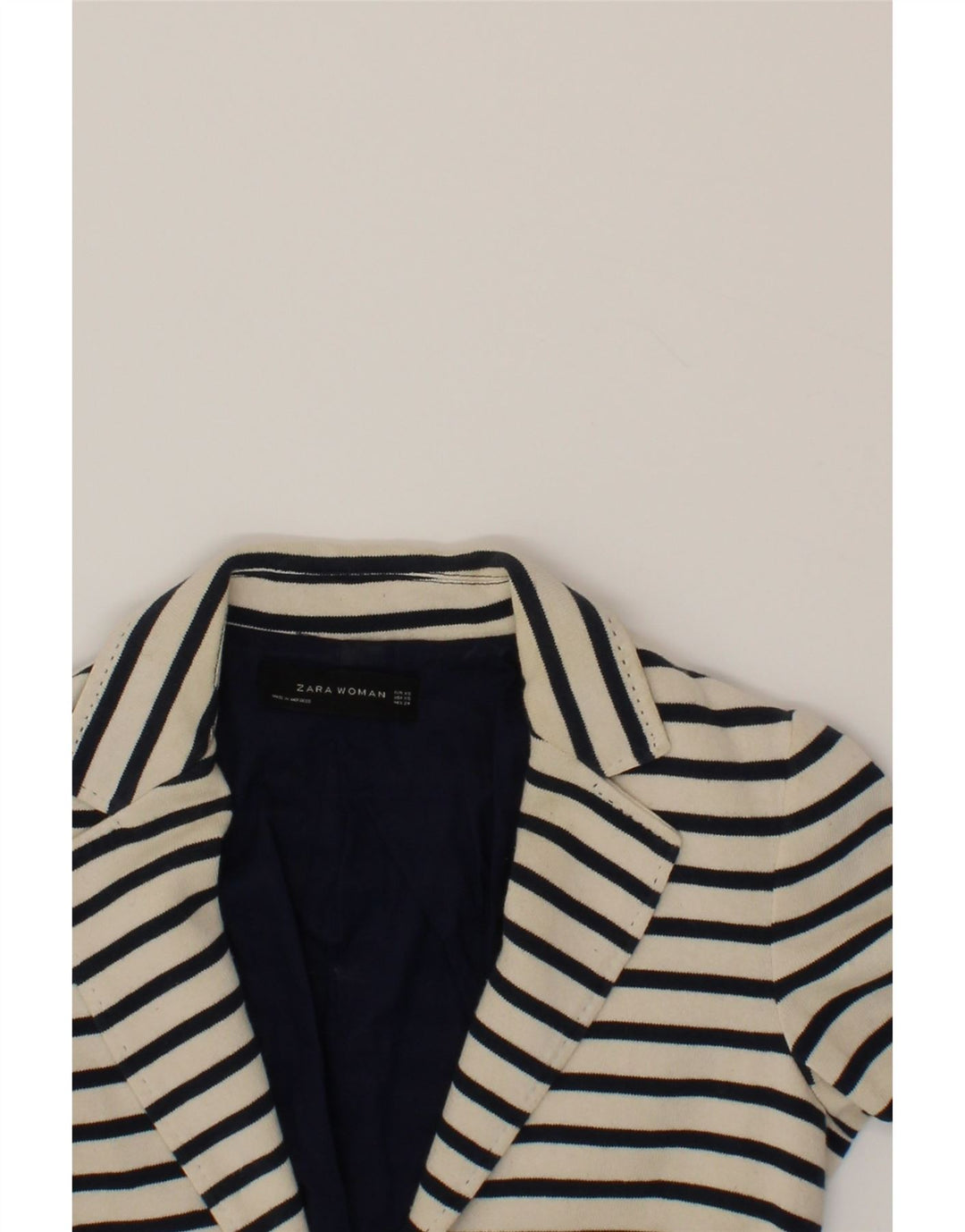 ZARA Womens 2 Button Blazer Jacket UK 6 XS Navy Blue Striped Nautical Vintage Zara and Second-Hand Zara from Messina Hembry 