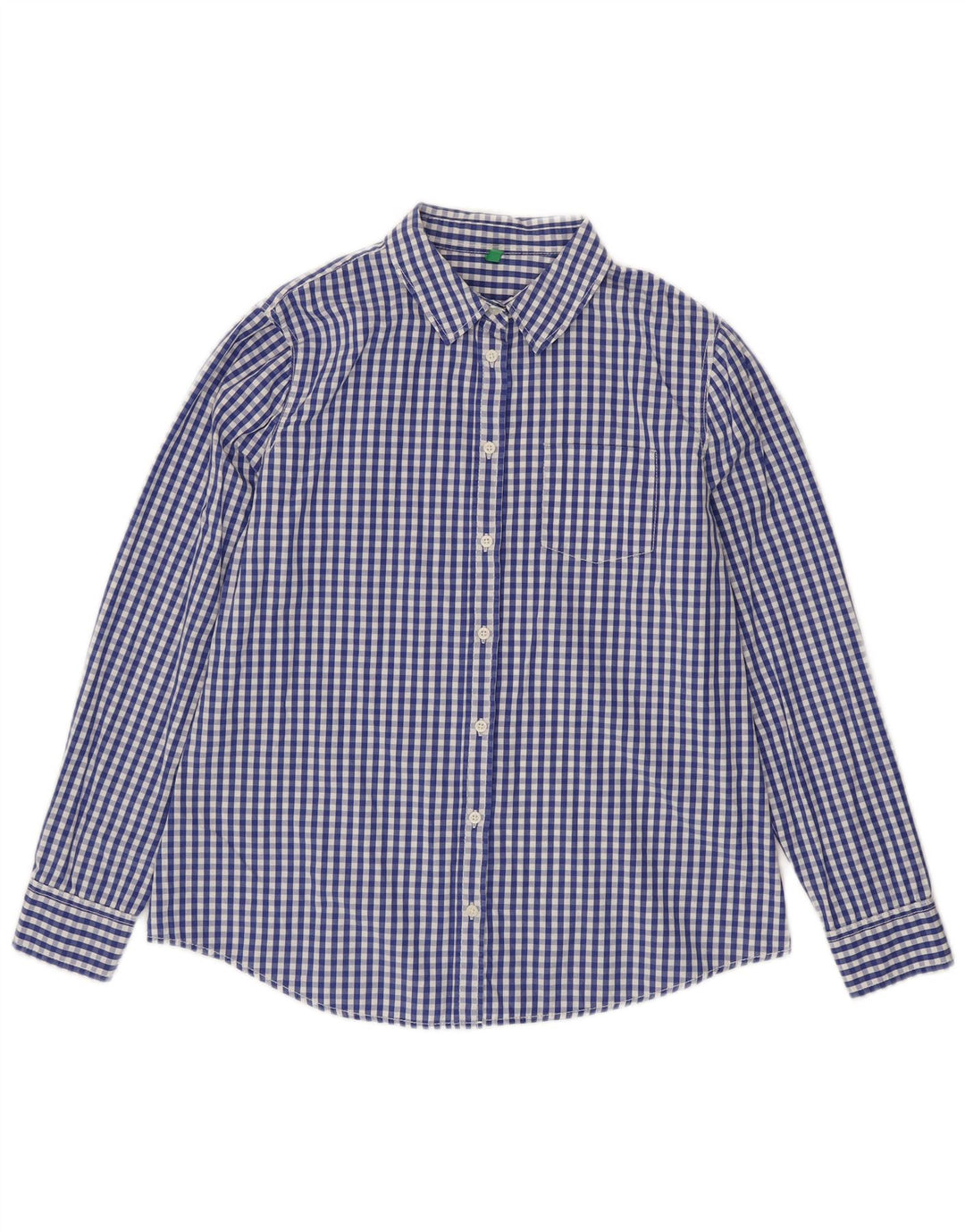 Benetton Damen-Hemd UK 16, Größe L, blau, Gingham-Baumwolle