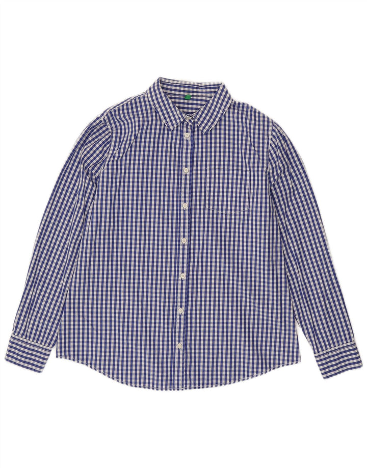 Benetton Damen-Hemd UK 16, Größe L, blau, Gingham-Baumwolle