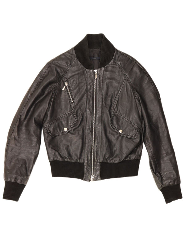 Sasch Damen Crop Lederjacke UK 14 Medium Schwarz