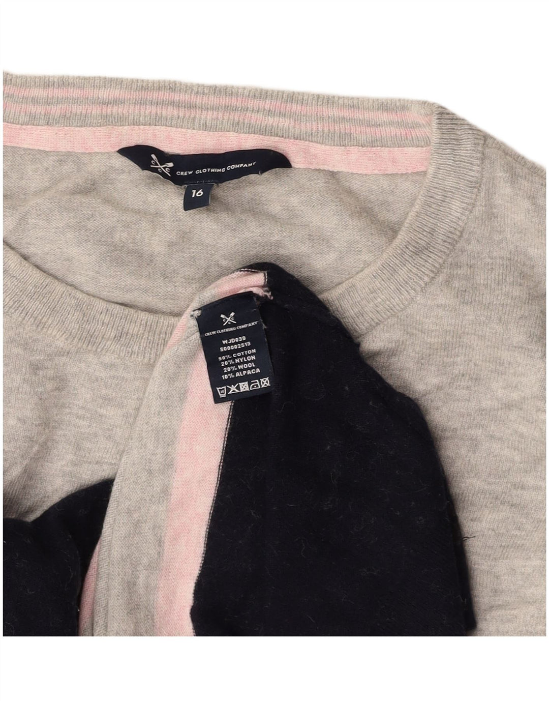 CREW CLOTHING Damen-Pullover mit Rundhalsausschnitt, UK 16, Größe L, Grau, Farbblock