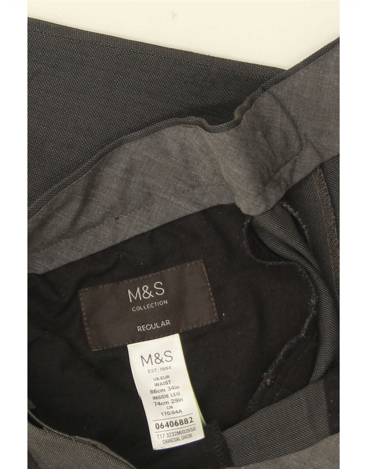 Marks & Spencer Herren-Anzughose, gerade, normal, W34, L29, Grau, Polyester