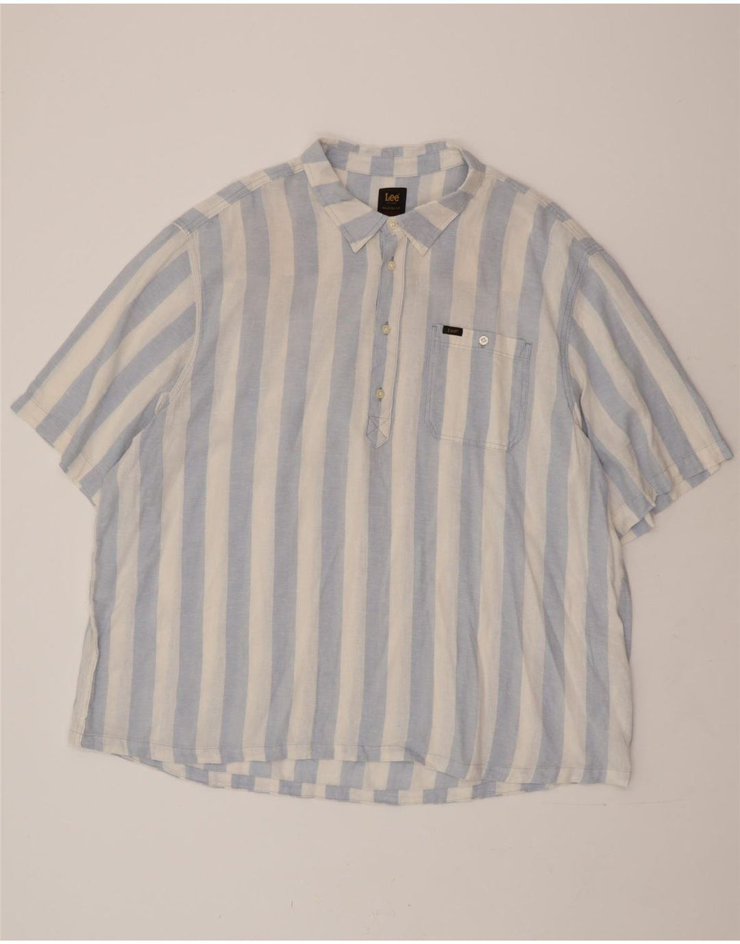 LEE Herren-Pulloverhemd, kurzärmelig, entspannte Passform, 2XL, blau gestreift, Leinen