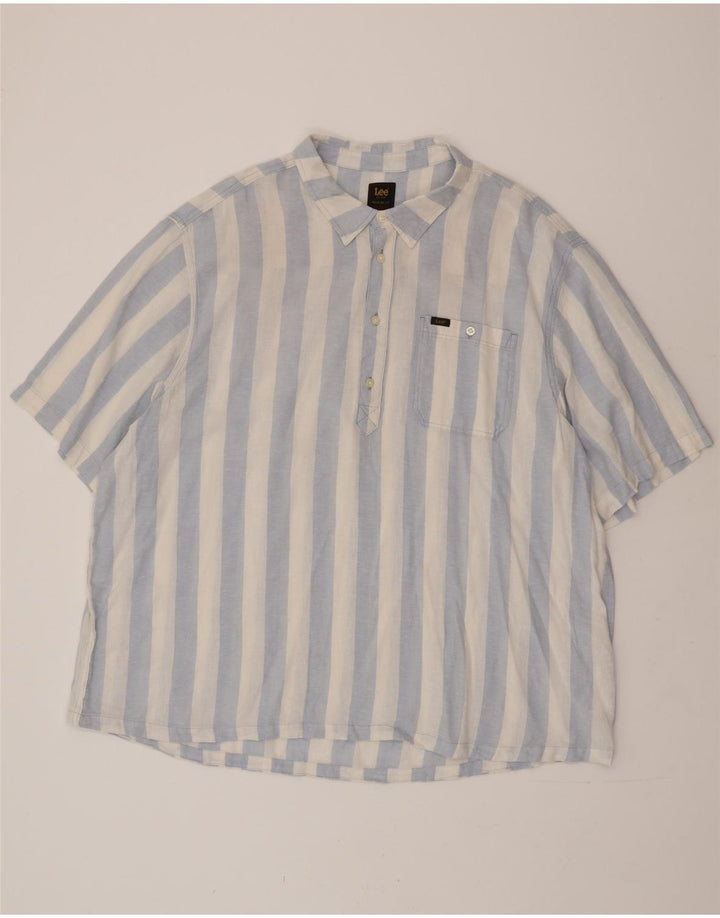 LEE Herren-Pulloverhemd, kurzärmelig, entspannte Passform, 2XL, blau gestreift, Leinen