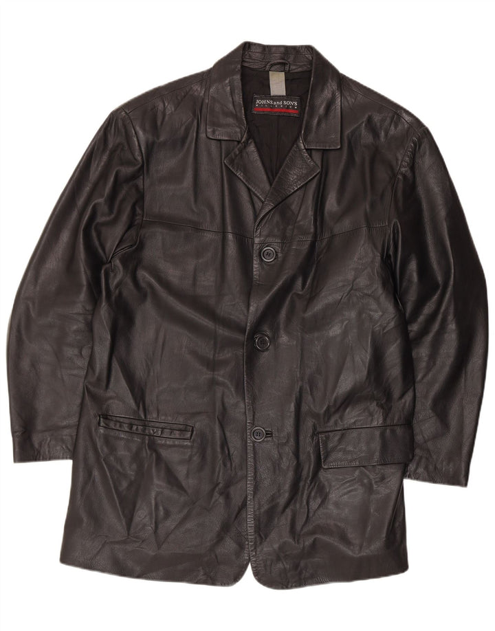 Johns And Son's Herren-Blazerjacke aus Leder mit 3 Knöpfen, IT 56 3XL, schwarzes Leder