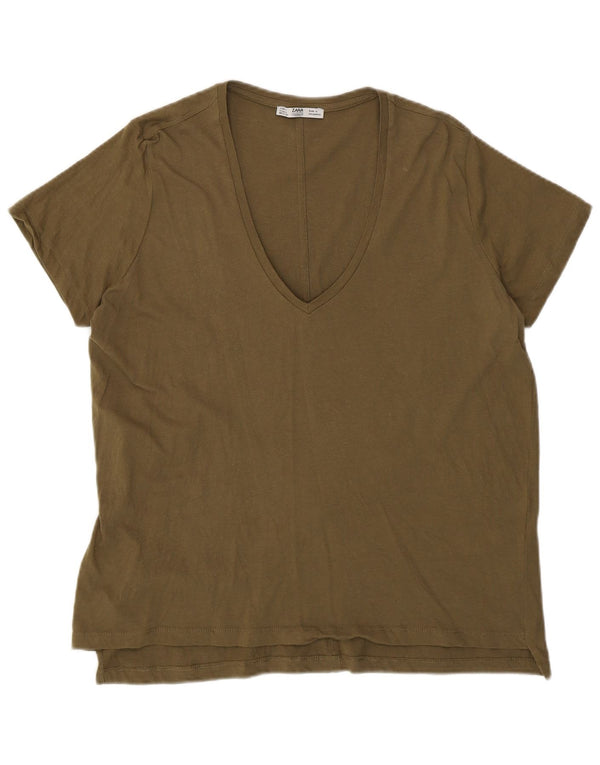 Zara Damen T-Shirt Top UK 16 Large Khaki