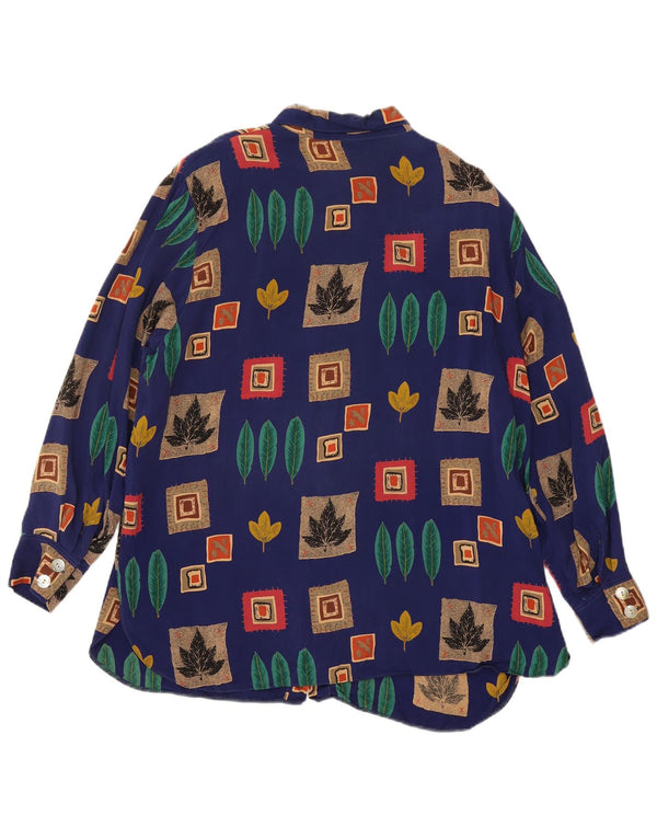 Vintage Damen Übergroßes Hemd UK 18 XL Blau Patchwork Cupro