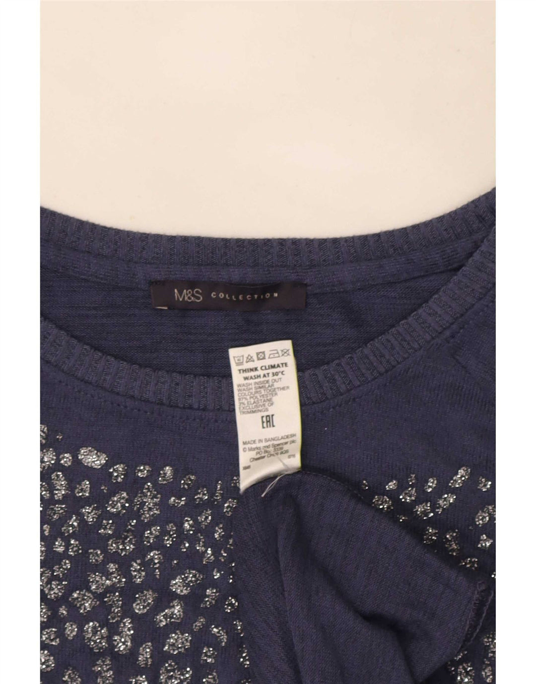 Marks & Spencer Damen Langarm-Tunika-Oberteil UK 16 Large Blau Polyester