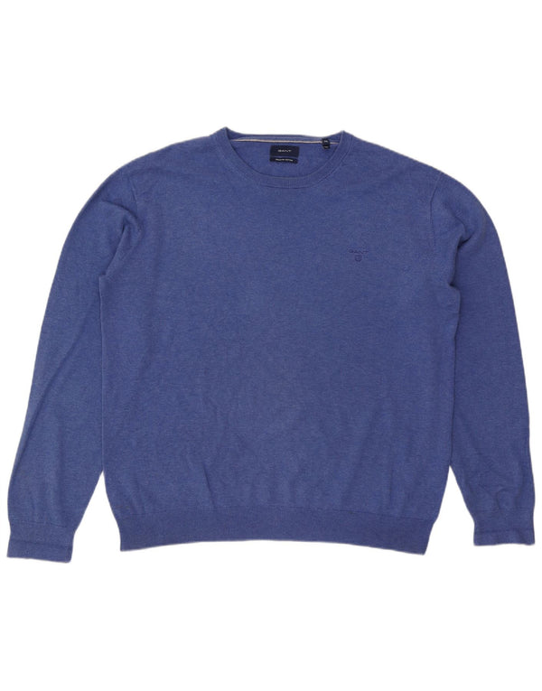 Gant Herren-Pullover mit Rundhalsausschnitt, 2XL, blaue Baumwolle