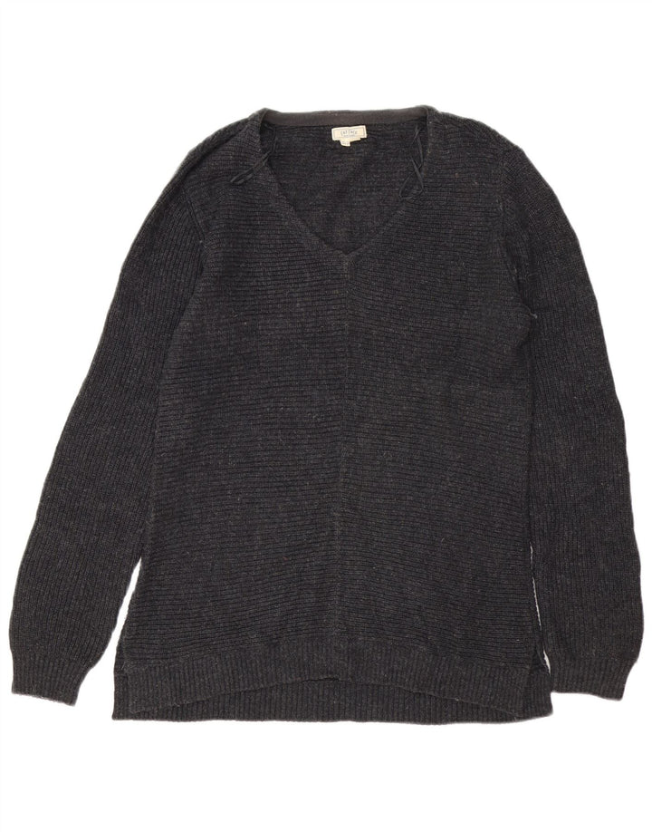 FAT FACE Damen-Pullover, übergroß, V-Ausschnitt, Gr. 10, Größe S, Grau, Baumwolle