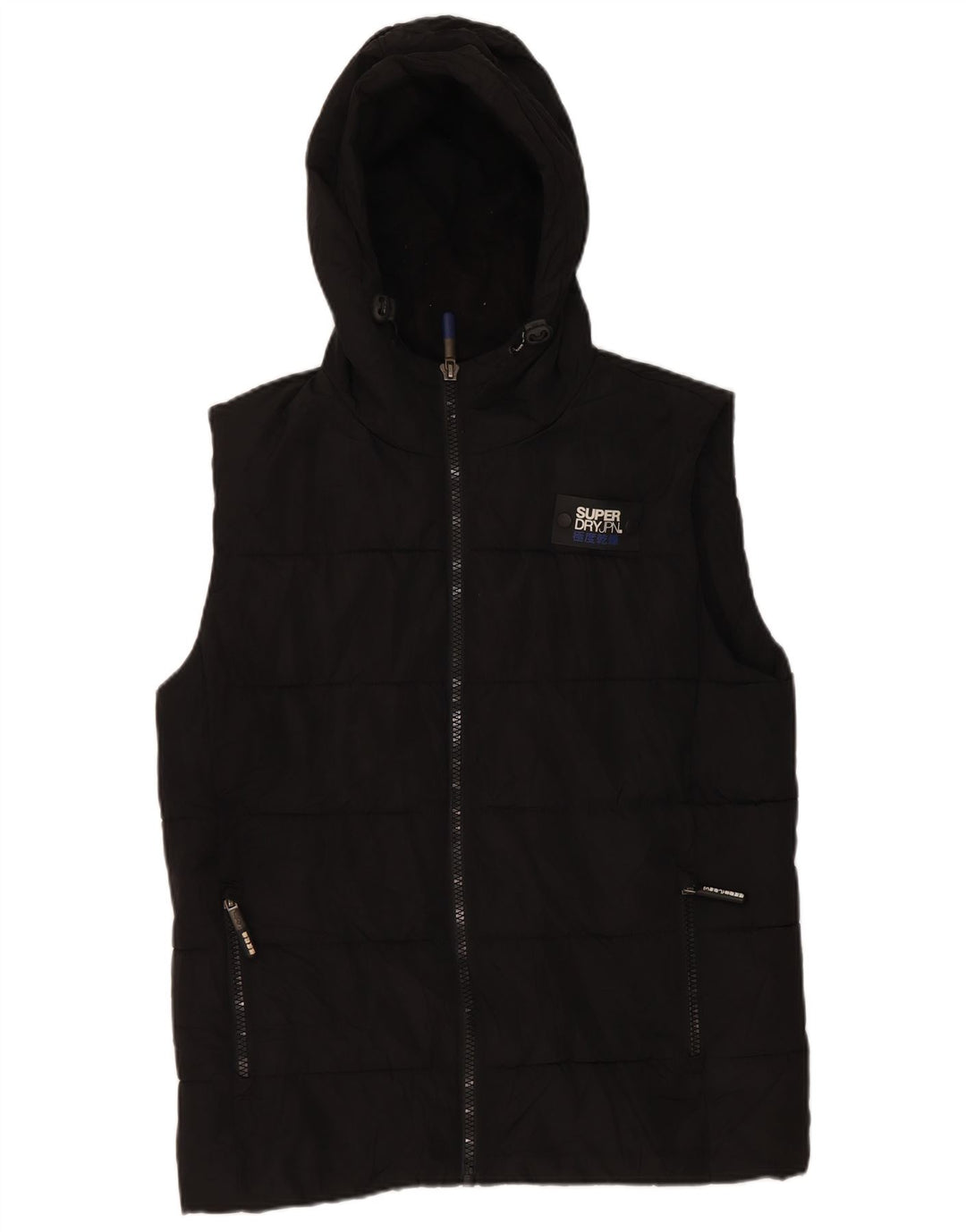 Superdry wattierte Herren-Weste mit Kapuze, UK 38, Mittelschwarz, Polyester