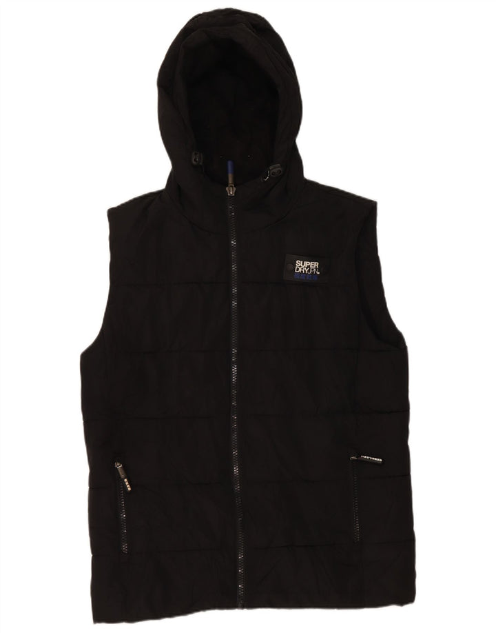 Superdry wattierte Herren-Weste mit Kapuze, UK 38, Mittelschwarz, Polyester