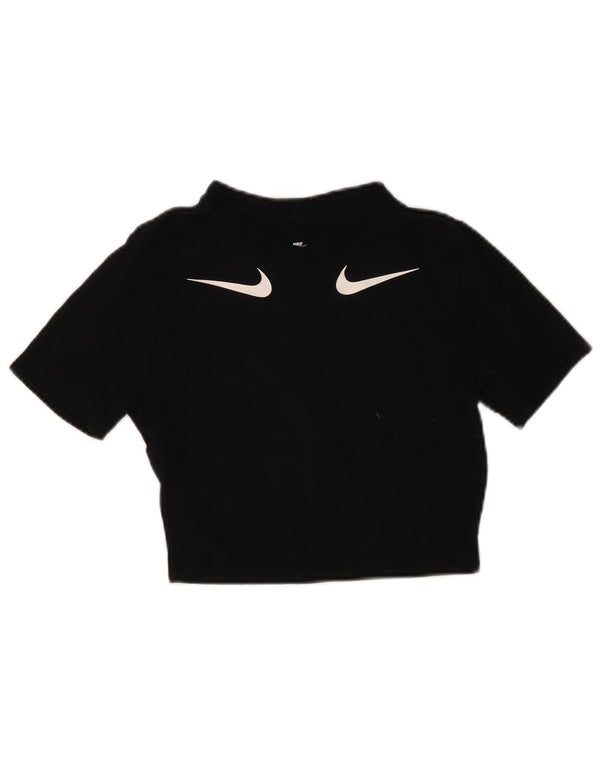 Nike Damen Crop Slim Fit Graphic T-Shirt Top UK 8 Small Schwarz Modal