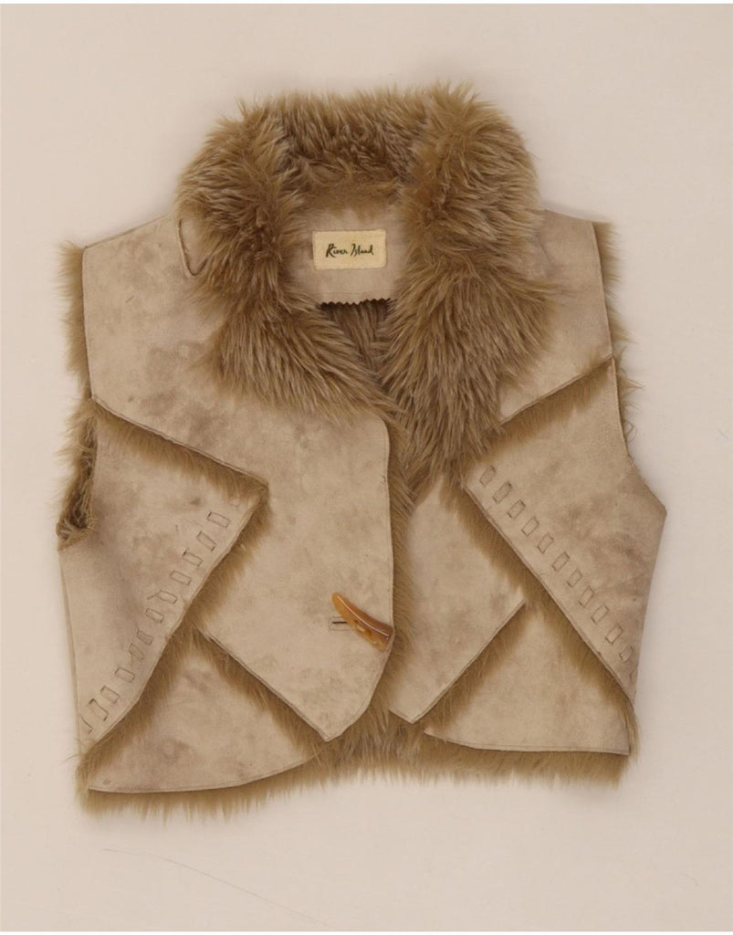 RIVER ISLAND Womens Sherpa Gilet UK 8 Small Beige Polyester Vintage River Island and Second-Hand River Island from Messina Hembry 