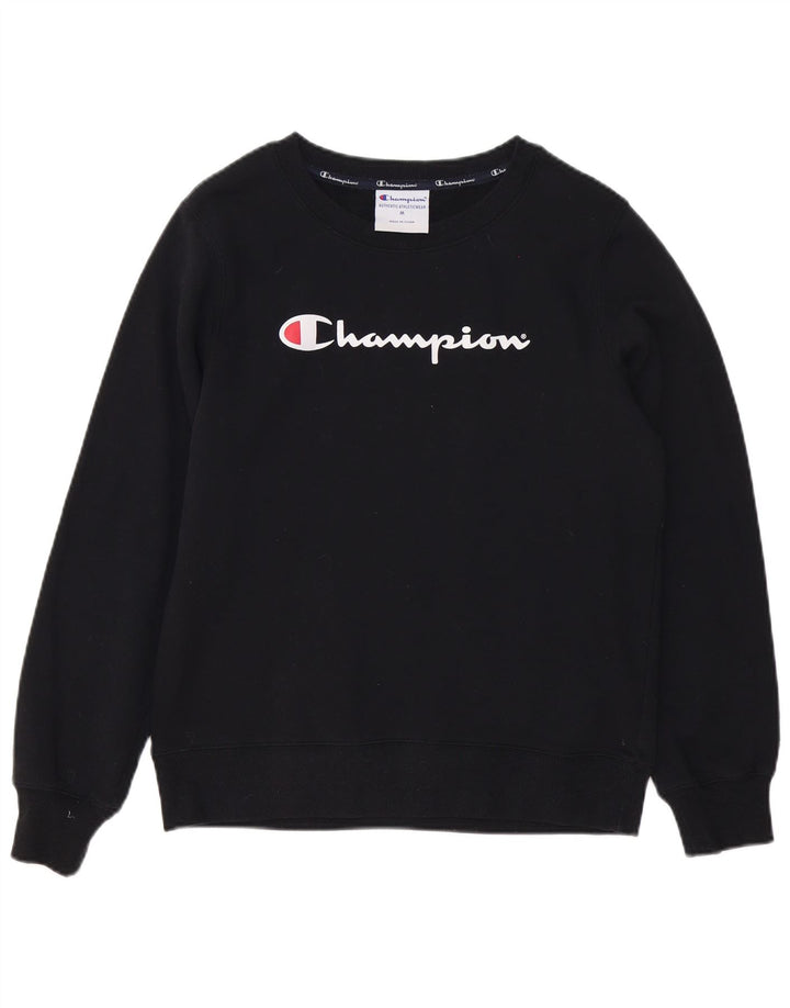 Champion Damen Grafik-Sweatshirt-Pullover UK 14 Mittelschwarze Baumwolle