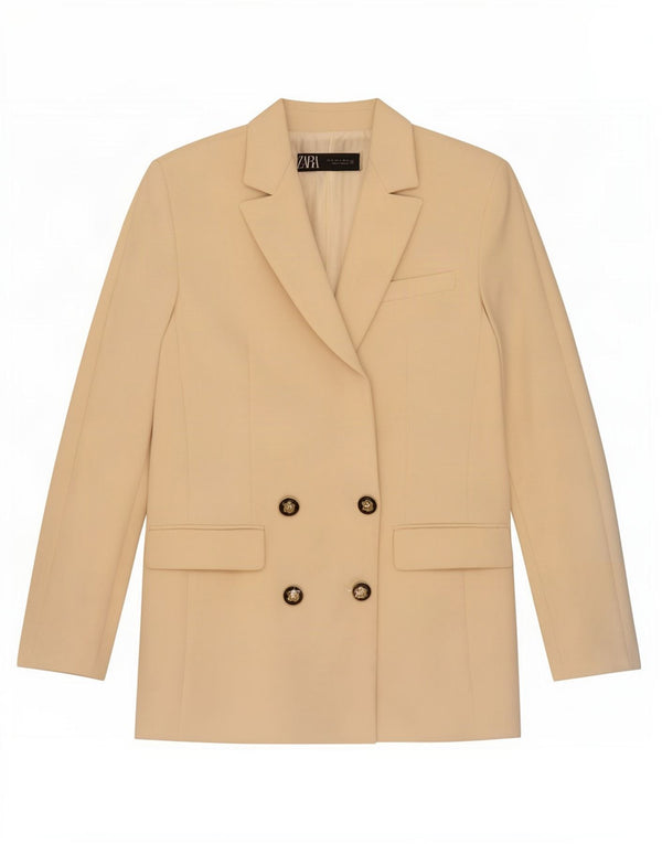 Zweireihiger Blazer für Damen von Zara, Gr. 10, Größe S, Beige, Polyester