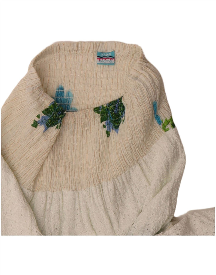 SIYA Maxi-Stufenrock für Damen, W30, Mittel, gebrochenes Weiß, geblümte Baumwolle