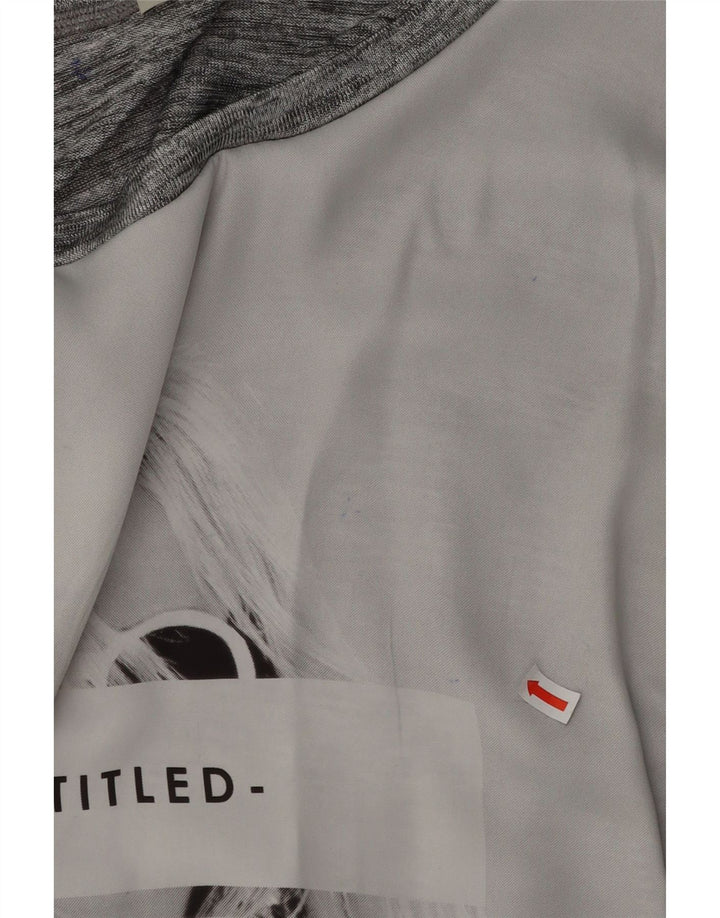 ZARA Womens Oversized Graphic Top Long Sleeve UK 10 Small Grey Colourblock