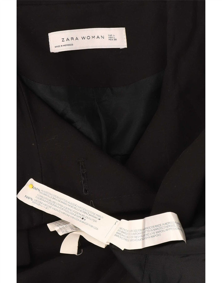Zara Damen Pea Coat UK 14 Große schwarze Baumwolle