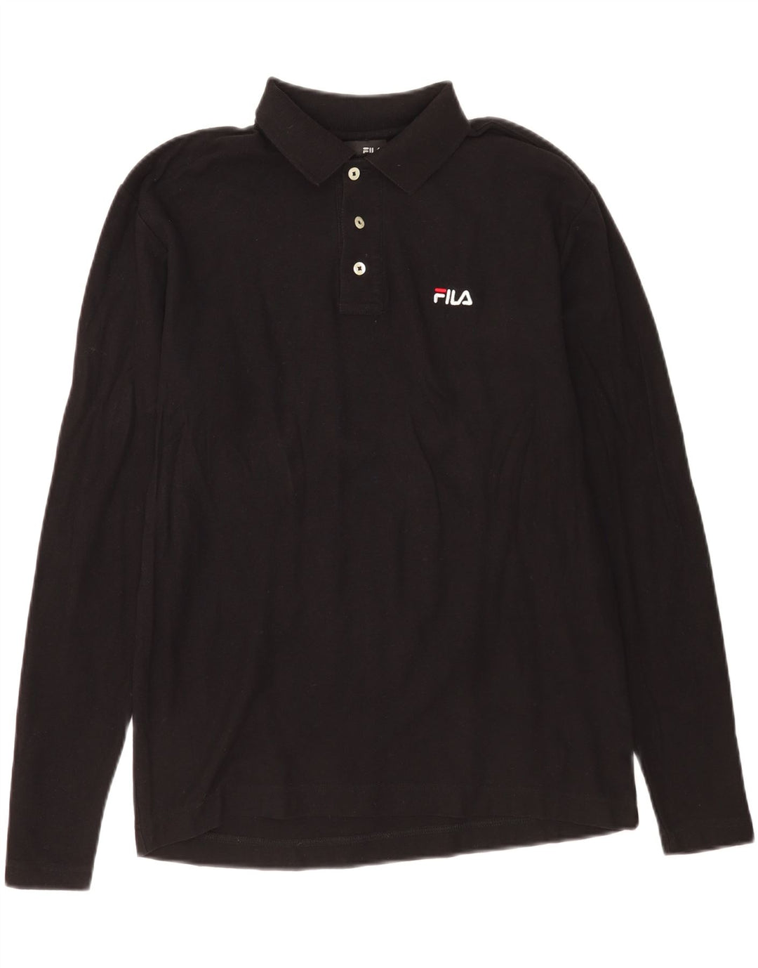 Fila Herren-Langarm-Poloshirt aus mittelschwarzer Baumwolle