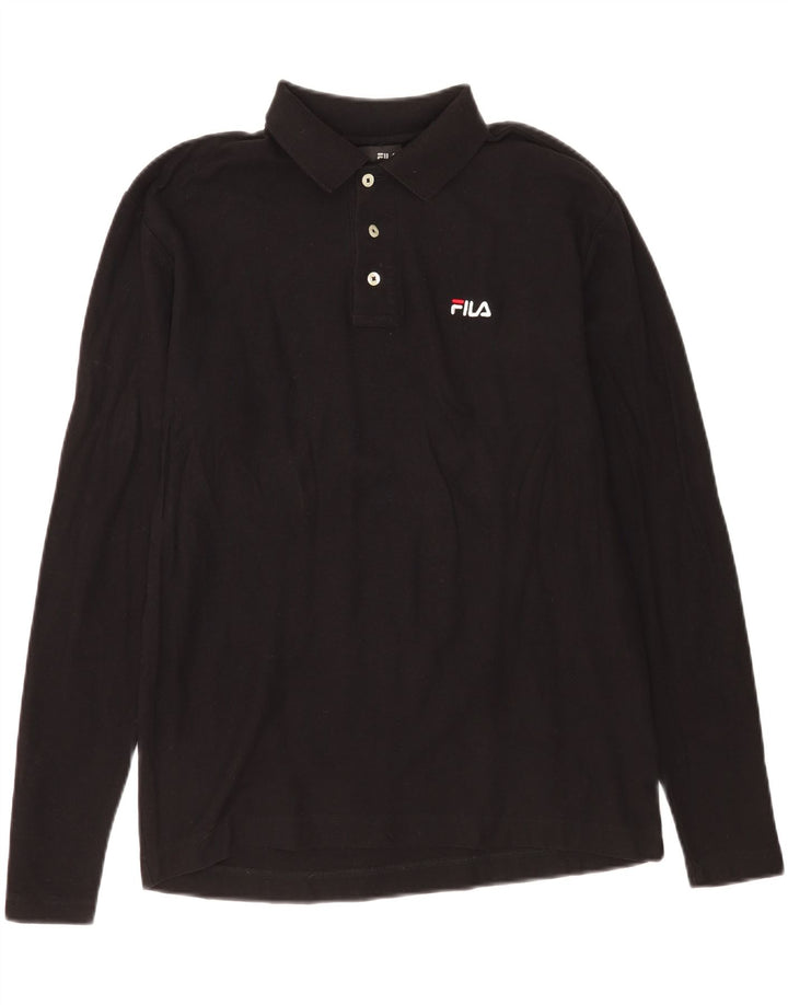 Fila Herren-Langarm-Poloshirt aus mittelschwarzer Baumwolle