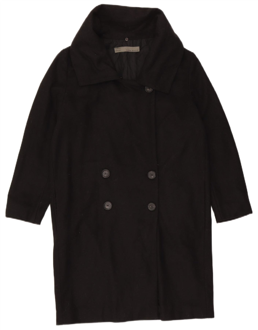 Zara Damen Zweireihiger Mantel UK 16 Große schwarze Wolle