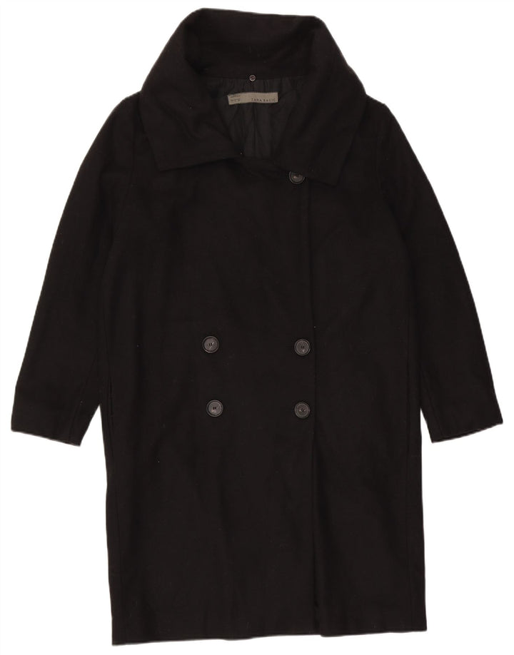 Zara Damen Zweireihiger Mantel UK 16 Große schwarze Wolle