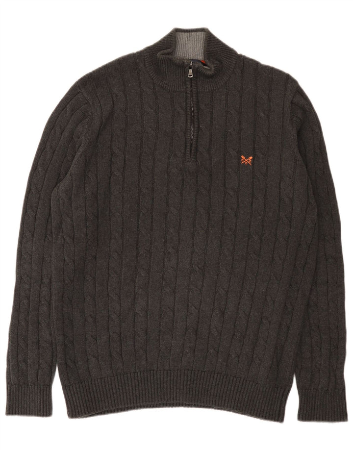 J. Crew Herren-Pullover mit Reißverschluss am Hals, große graue Baumwolle