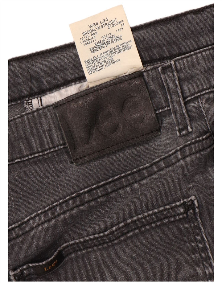 Lee Herren Brooklyn Straight Jeans W34 L34 Graue Baumwolle