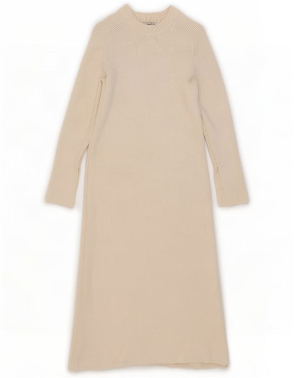 Zara Damen Langarm-Pulloverkleid UK 10 Small Off White Viscose
