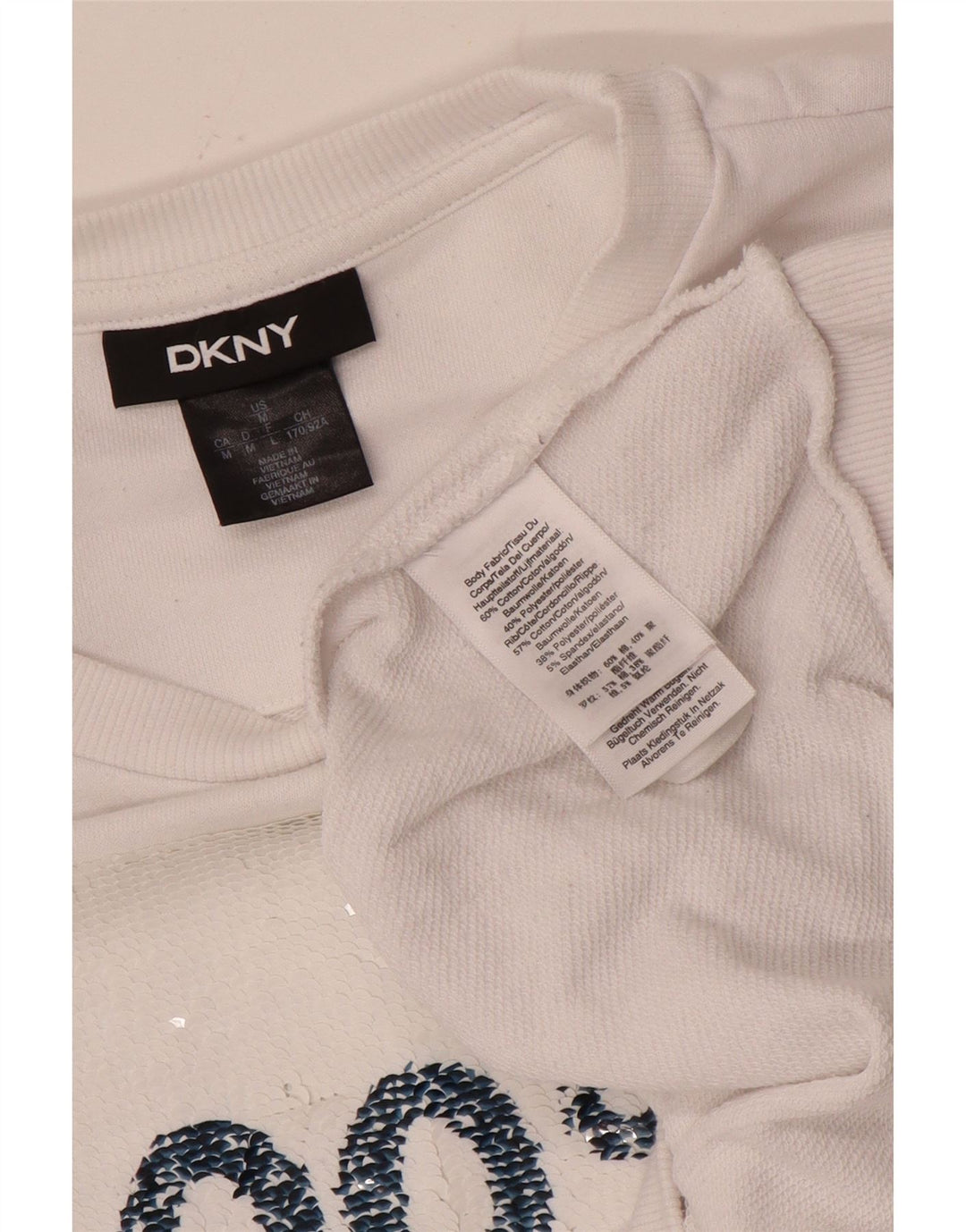 Dkny Damen Grafik-Sweatshirt-Pullover UK 14 Mittelweiße Baumwolle