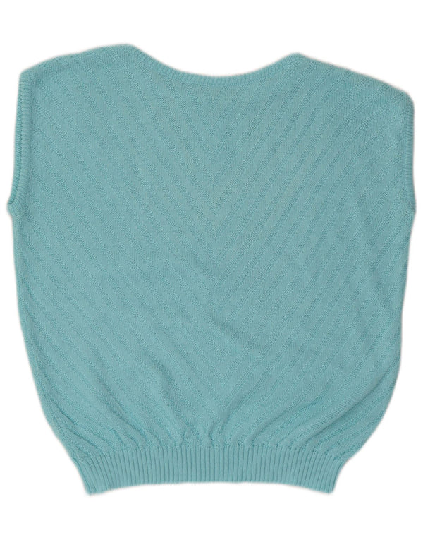 Vintage Damen Weste Tank Top IT 54 3XL Blaue geometrische Baumwolle
