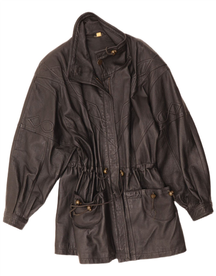 VINTAGE Damen Ledermantel UK 10 Kleines schwarzes Leder