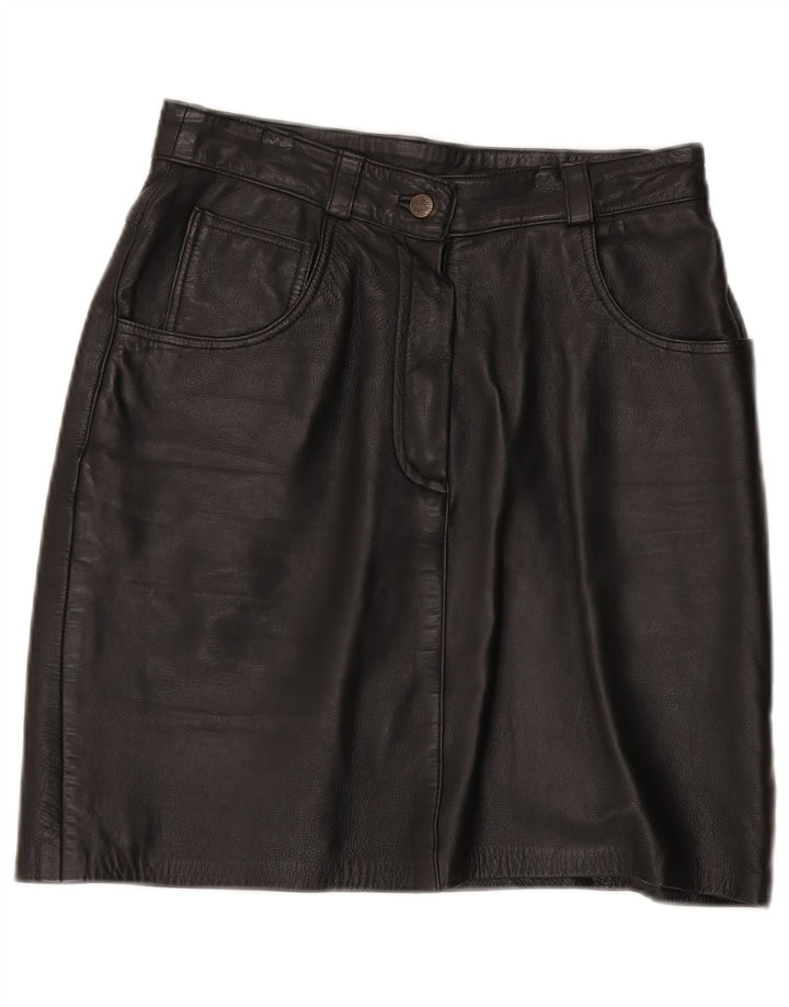 Vintage Damen Lederrock EU 40 Medium W30 Schwarzes Leder