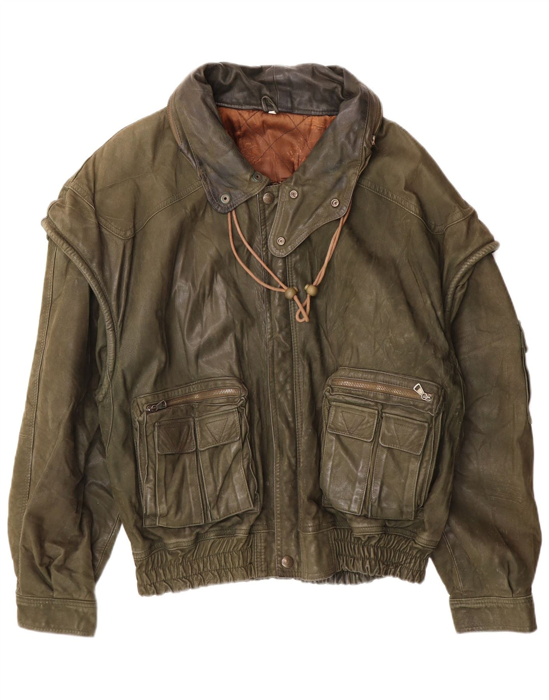 Vintage Herren Lederjacke IT 52 XL Khaki Leder