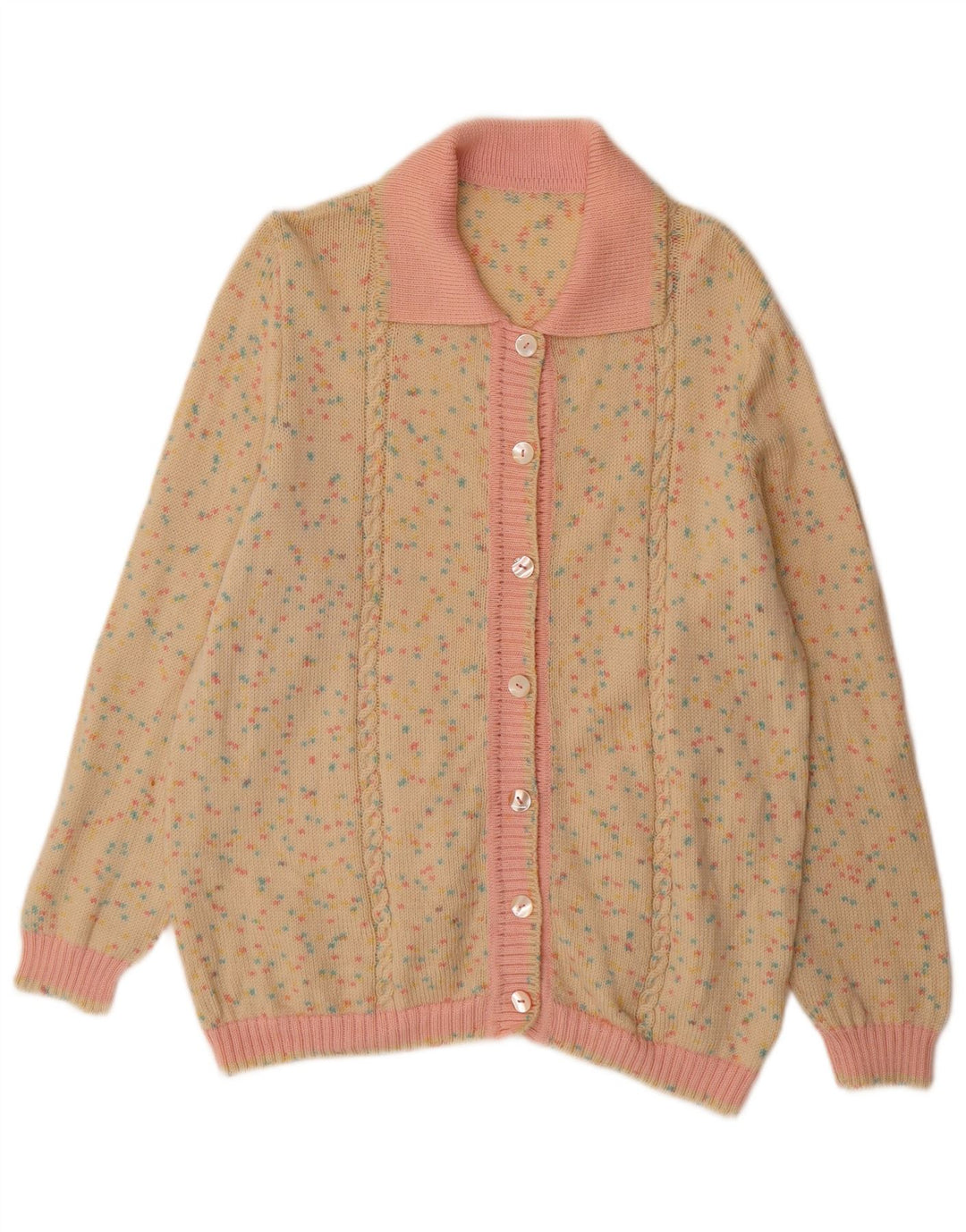 VINTAGE Damen Strickjacke UK 14 Mittelbeige meliert