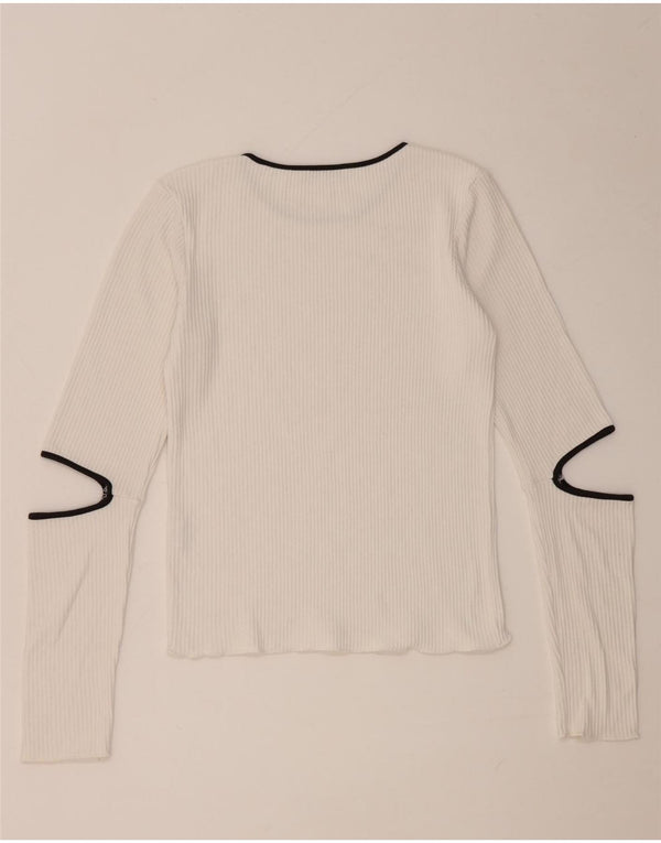Zara Damen Top Langarm UK 12 Mittelweiße Viskose