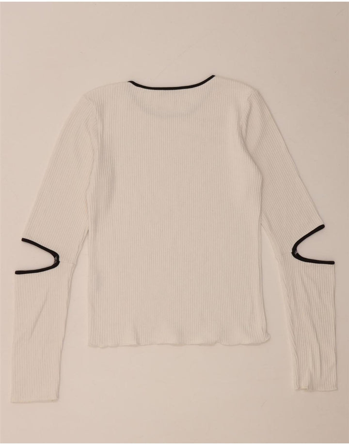 Zara Damen Top Langarm UK 12 Mittelweiße Viskose
