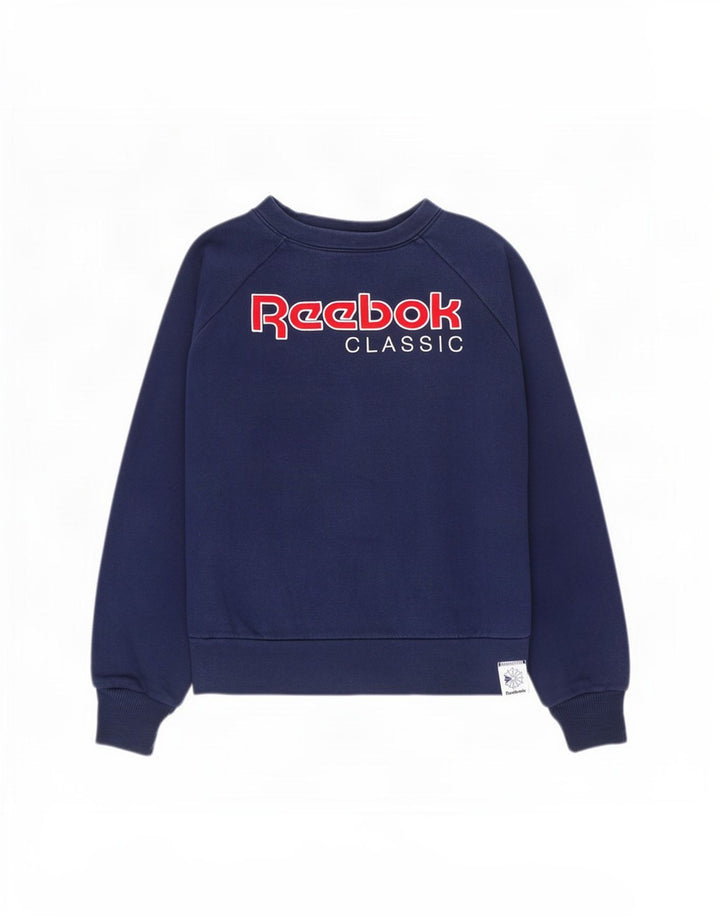 Reebok Womens Graphic Oversized Sweatshirt Pullover UK 12/14 Medium Marineblau