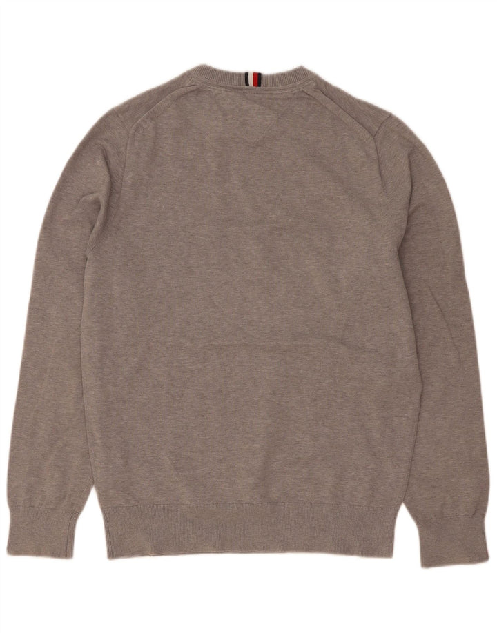 Tommy Hilfiger Herren-Pullover mit Rundhalsausschnitt, Größe S, graue Baumwolle