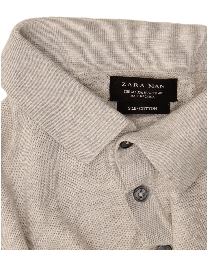 Kurzärmliger Polo-Pullover für Herren von Zara, Mittelgrau meliert