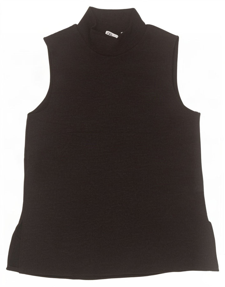 Zara Damen Weste Top UK 10 Small Schwarz Polyester